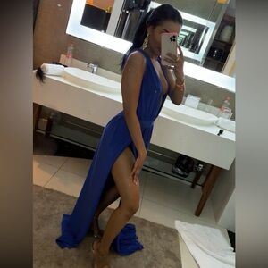 Royal Blue Deep V Neckline Gown